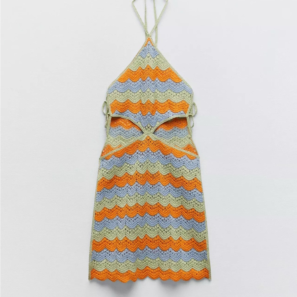 Zigzag Crochet Halter Dress